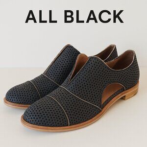 ALL BLACK Women’s Cutout Cowman Oxfords EU 37 | Black Textured Leather US6.5-7M